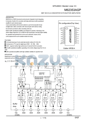 M62353AGP datasheet - 8BIT 8CH D-A CONVERTER WITH BUFFER AMPLIFIERS