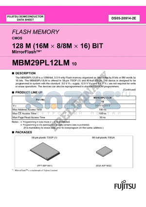 MBM29PL12LM10PBT datasheet - FLASH MEMORY 128 M (16M ^8/8M ^16) BIT