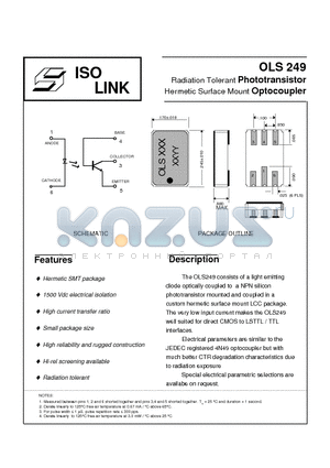 OLS249 datasheet - Radiation Tolerant Phototransistor Hermetic Surface Mount Optocoupler