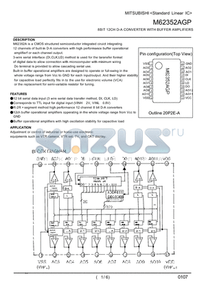 M62352AGP datasheet - 8BIT 12CH D-A CONVERTER WITH BUFFER AMPLIFIERS