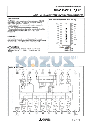 M62352FP datasheet - 8-BIT 12CH D-A CONVERTER WITH BUFFER AMPLIFIERS