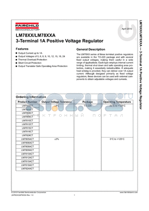 LM7805CT datasheet - 3-Terminal 1A Positive Voltage Regulator