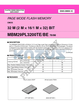 MBM29PL3200BE90 datasheet - 32 M (2 M X 16/1 M X 32) BIT
