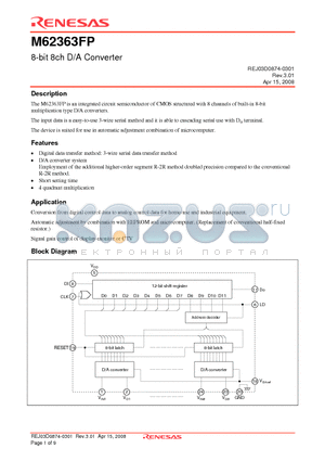 M62363FP datasheet - 8-bit 8ch D/A Converter