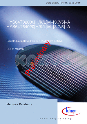 HYS64T64020LM datasheet - Double-Data-Rate-Two SDRAM Micro-DIMM