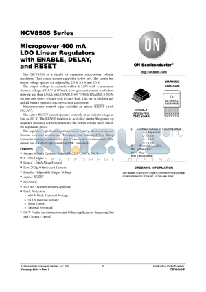 NCV8505D2T25 datasheet - Micropower 400 mA LDO Linear Regulators with ENABLE, DELAY, and RESET