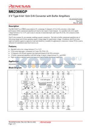 M62366GP datasheet - 3 V Type 8-bit 12ch D/A Converter with Buffer Amplifiers