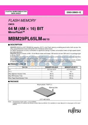 MBM29PL65LM-90 datasheet - FLASH MEMORY CMOS 64 M (4M X 16) BIT MirrorFlashTM