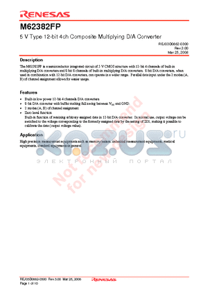 M62382FP datasheet - 5 V Type 12-bit 4ch Composite Multiplying D/A Converter