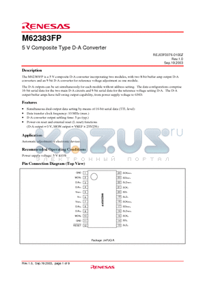 M62383FP datasheet - 5 V Composite Type D-A Converter