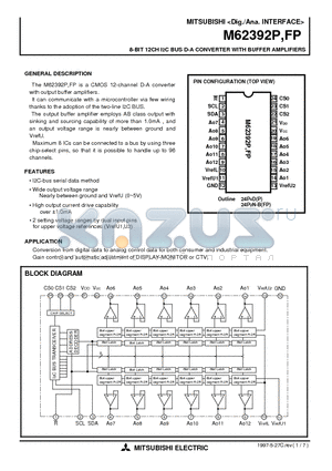 M62392P datasheet - 8-BIT 12CH I2C BUS D-A CONVERTER WITH BUFFER AMPLIFIERS