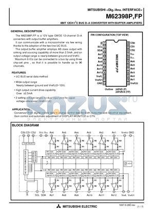 M62398FP datasheet - 8BIT 12CH I2C BUS D.A CONVERTER WITH BUFFER AMPLIFIERS