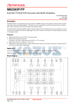 M62393P datasheet - 8-bit 8ch I2C BUS D/A Converter with Buffer Amplifiers