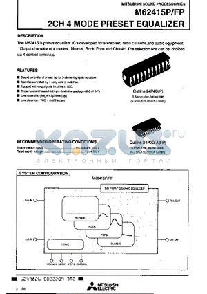 M62415FP datasheet - 2CH 4 MODE PRESET EQUALIZER