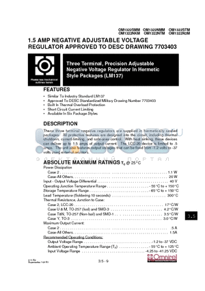 OM1322N2M datasheet - 1.5 AMP NEGATIVE ADJUSTABLE VOLTAGE REGULATOR APPROVED TO DESC DRAWING 7703403