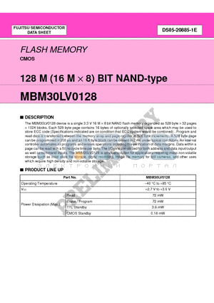 MBM30LV0128-PFTR datasheet - 128 M (16 M X 8) BIT NAND-type