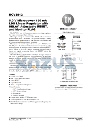 NCV8512 datasheet - 5.0 V Micropower 150 mA LDO Linear Regulator with DELAY, Adjustable RESET, and Monitor FLAG