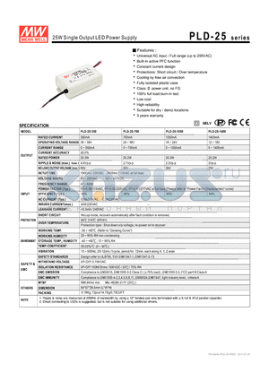 PLD-25 datasheet - 25W Single Output LED Power Supply