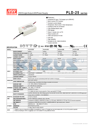 PLD-25-1050 datasheet - 25W Single Output LED Power Supply