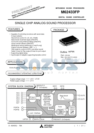 M62433FP datasheet - DIGITAL SOUND CONTROLLER