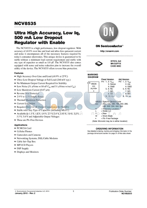 NCV8535 datasheet - Ultra High Accuracy, Low Iq, 500 mA Low Dropout Regulator with Enable