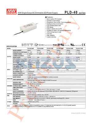 PLD-40 datasheet - 40W Single Output AC Dimmable LED Power Supply