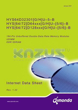 HYS72D128320GU-5-B datasheet - 42184-Pin Unbuffered Double-Data-Rate Memory Modules