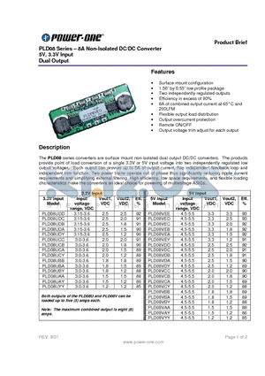 PLD08UCA datasheet - PLD08 Series . 8A Non-Isolated DC/DC Converter 5V, 3.3V Input Dual Output