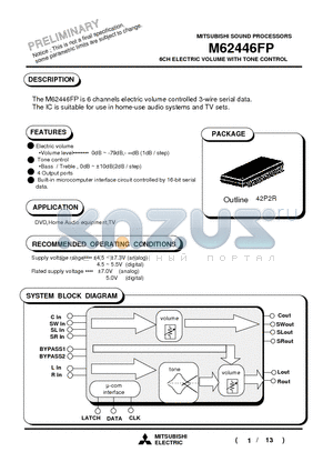 M62446FP datasheet - 6CH ELECTRIC VOLUME WITH TONE CONTROL