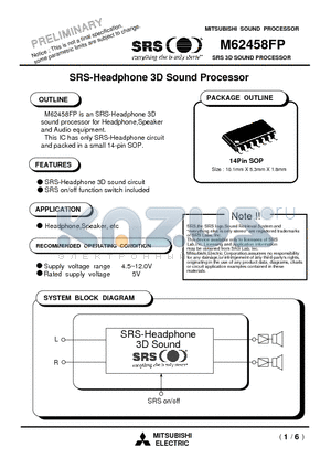 M62458FP datasheet - SRS 3D SOUND PROCESSOR