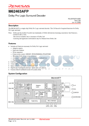 M62463AFP datasheet - Dolby Pro Logic Surround Decoder