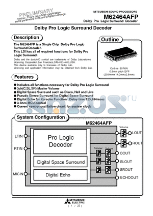 M62464AFP datasheet - Dolby Pro Logic Surround Decoder