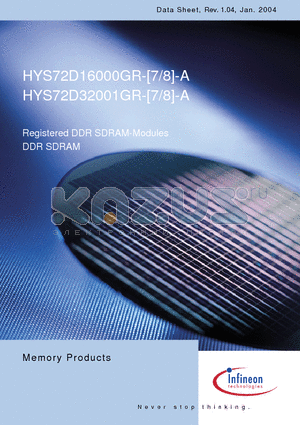 HYS72D16000GR-7-A datasheet - Registered DDR SDRAM-Modules