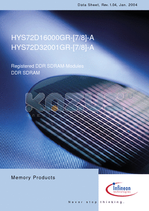 HYS72D16000GR-8-A datasheet - Registered DDR SDRAM-Modules