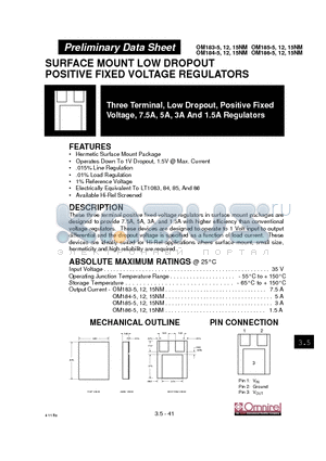 OM184-15NM datasheet - SURFACE MOUNT LOW DROPOUT POSITIVE FIXED VOLTAGE REGULATORS