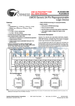 PLDC20G10-25WC datasheet - CMOS Generic 24-Pin Reprogrammable Logic Device