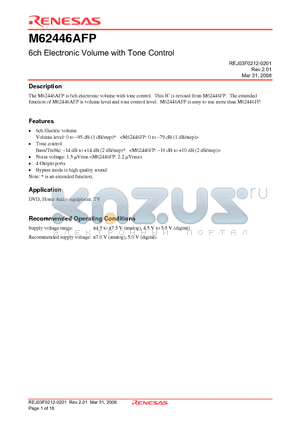 M62446AFP datasheet - 6ch Electronic Volume with Tone Control