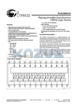 PLDC20RA10-20WMB datasheet - Reprogrammable Asynchronous CMOS Logic Device