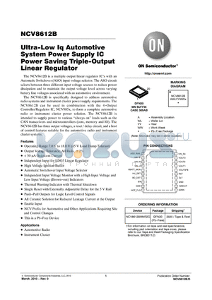 NCV8612B datasheet - Ultra-Low Iq Automotive System Power Supply IC Power Saving Triple-Output Linear Regulator