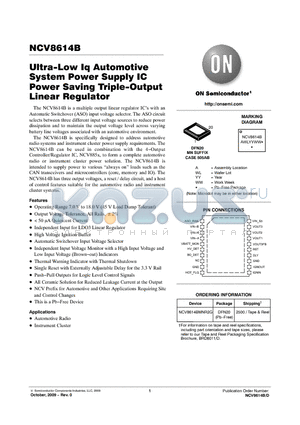 NCV8614B datasheet - Ultra-Low Iq Automotive System Power Supply IC Power Saving Triple-Output Linear Regulator