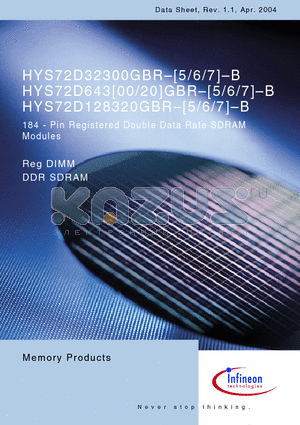 HYS72D32300GBR-6-B datasheet - 184 - Pin Registered Double Data Rate SDRAM Modules