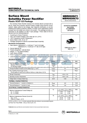 MBR0520LT3 datasheet - SCHOTTKY BARRIER RECTIFIER 0.5 AMPERES 20 VOLTS