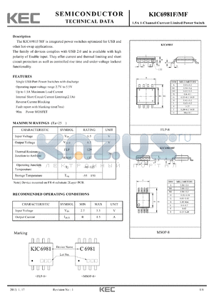KIC6981F datasheet - 1.5A 1-Channel Current Limited Power Switch