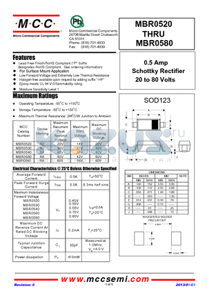 MBR0530 datasheet - 0.5 Amp Schottky Rectifier 20 to 80 Volts