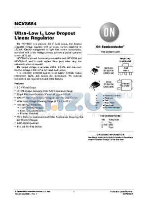 NCV8664 datasheet - Ultra−Low Iq Low Dropout Linear Regulator