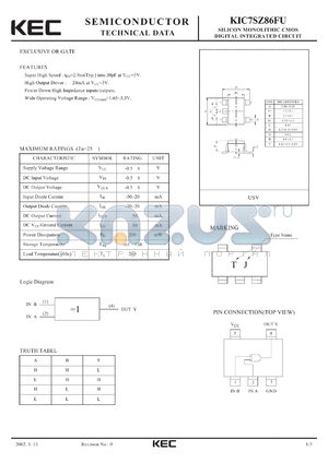 KIC7SZ86FU datasheet - SILICON MONOLITHIC CMOS DIGITAL INTEGRATED CIRCUIT(EXCLUSIVE OR GATE)