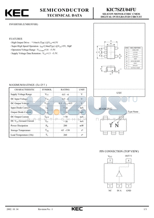 KIC7SZU04FU datasheet - SILICON MONOLITHIC CMOS DIGITAL INTEGRATED CIRCUIT(INVERTER UNBUFFER)
