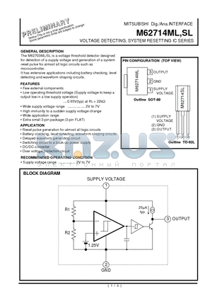 M62714ML datasheet - VOLTAGE DETECTING, SYSTEM RESETTING IC SERIES