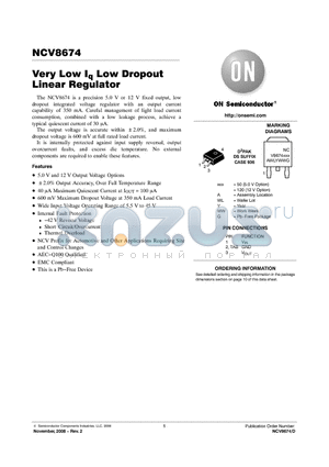 NCV8674DS120G datasheet - Very Low Iq Low Dropout Linear Regulator