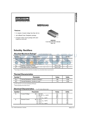 MBR0540 datasheet - 1.0 Ampere Schottky Power Rectifiers